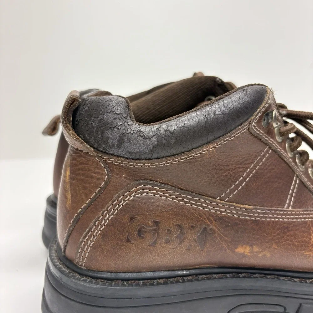 GBX 90s Y2K Streetwear Mens 10 M Chunky Leather Platform Boots Shoes Brown